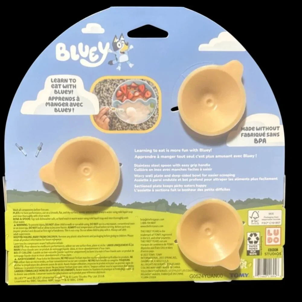 The First Years Blue 3 Piece Feeding Set Plate Bowl Spoon BPA Free Suction Base